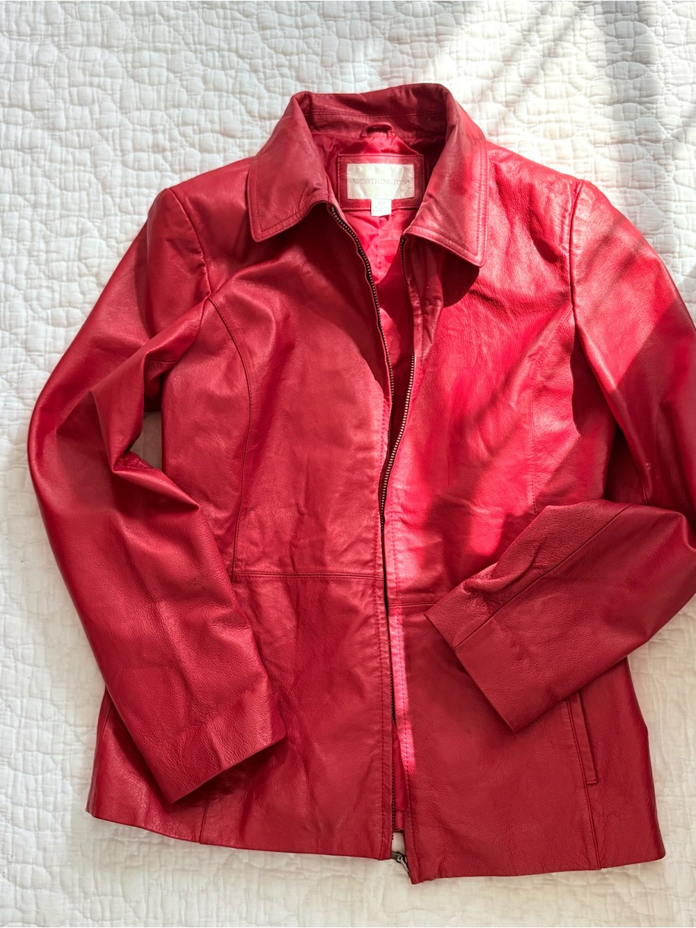 Worthington Red Leather Zip-Front Jacket